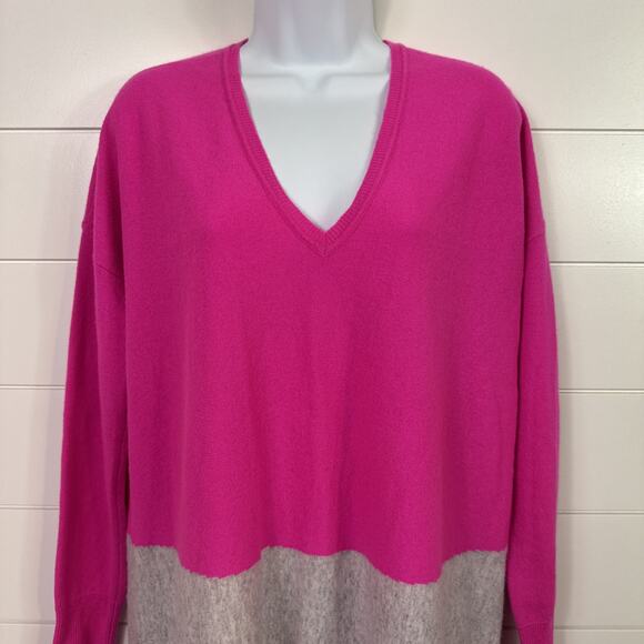 Lilly Pulitzer 100% Cashmere Fringe Alessandra Tunic Sweater Pink Gray sz S/M - Picture 2 of 8